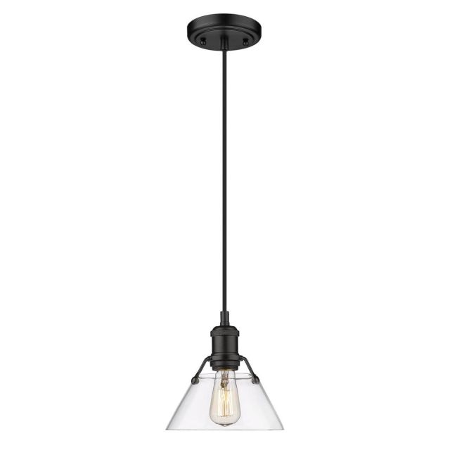 Golden Lighting Orwell 1 Light 8 inch Mini Pendant in Matte Black with Clear Glass 3306-S BLK-CLR